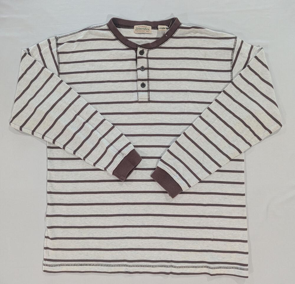 Vtg St. John's Bay Shirt Mens LT Gray Striped Long Sleeve Waffle Thermal Henley